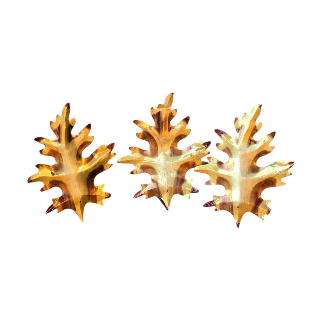 Vtg Brass Oak Leaf Leaves Metal Wall/ Shelf Decor Interior. Lot of 3. Retro